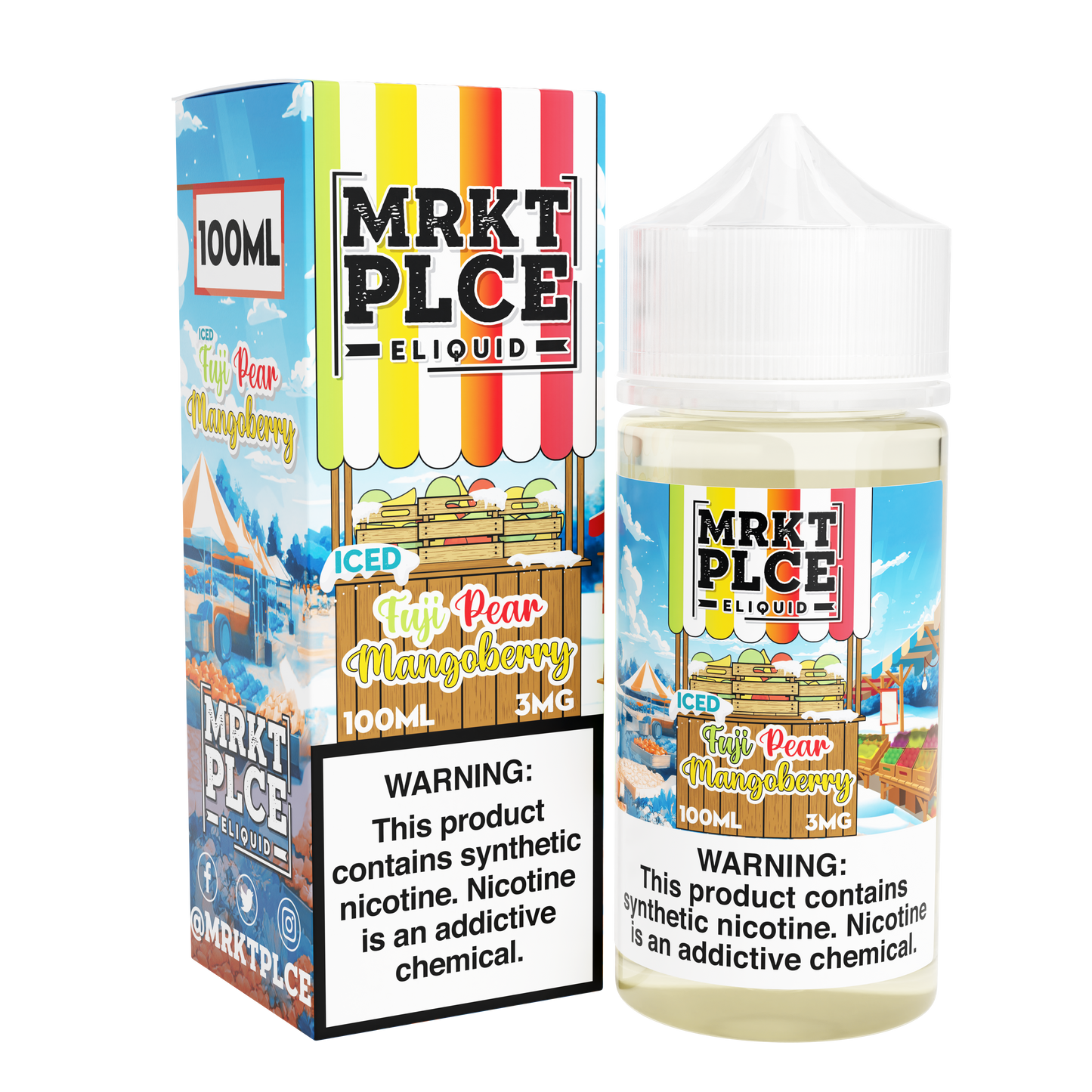 MRKT PLCE Series E-Liquid 100mL (Freebase) | Iced Fuji Pear Mangoberry with packaging