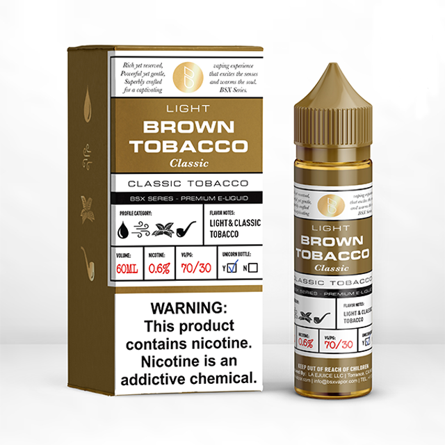 GLAS BSX TFN Series E-Liquid | 0mg | 60mL | (Freebase) | Light Classic Brown Tobacco with packaging
