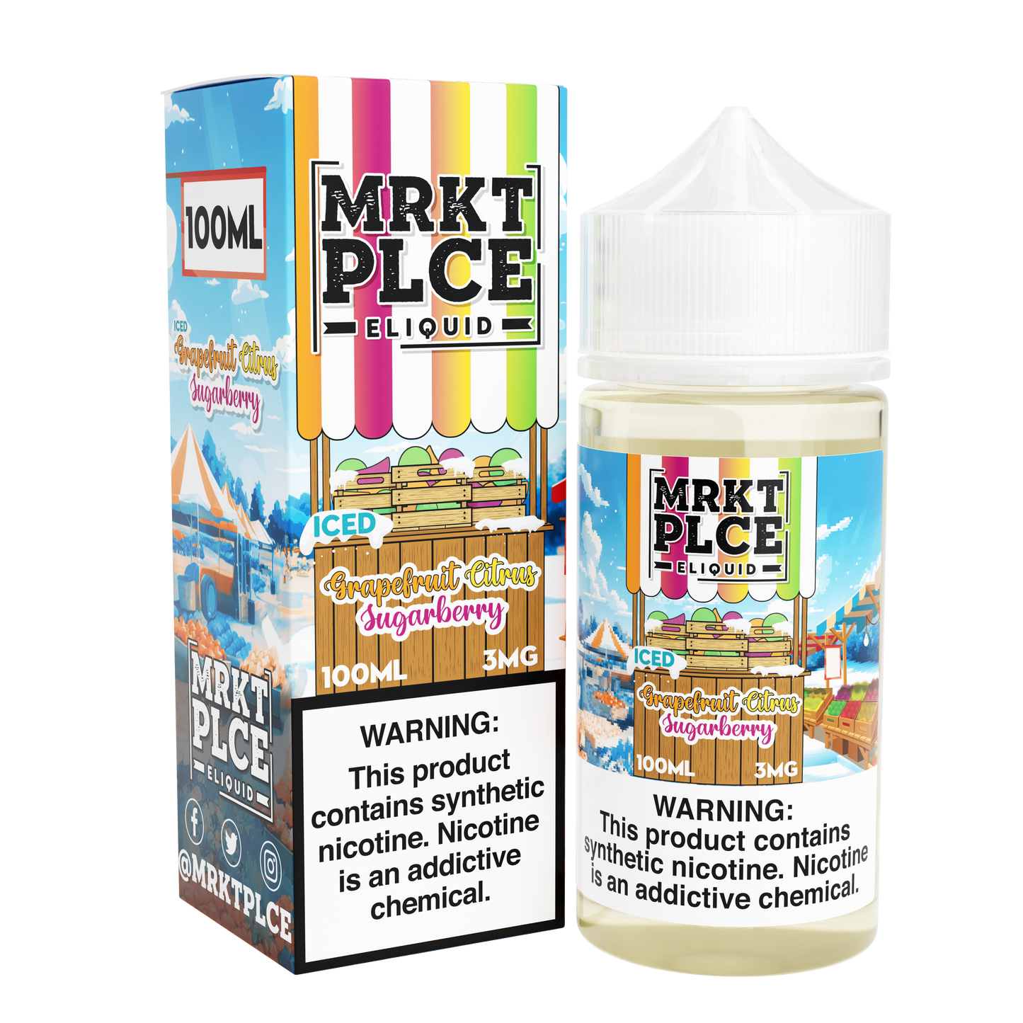 MRKT PLCE Series E-Liquid 100mL (Freebase) | Iced Grapefruit Citrus Berry with packaging