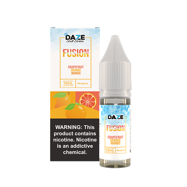 7Daze Fusion Salt Series E-Liquid | 15mL | (Salt Nic) | 24mg | Grapefruit Orange Mango Iced with packaging