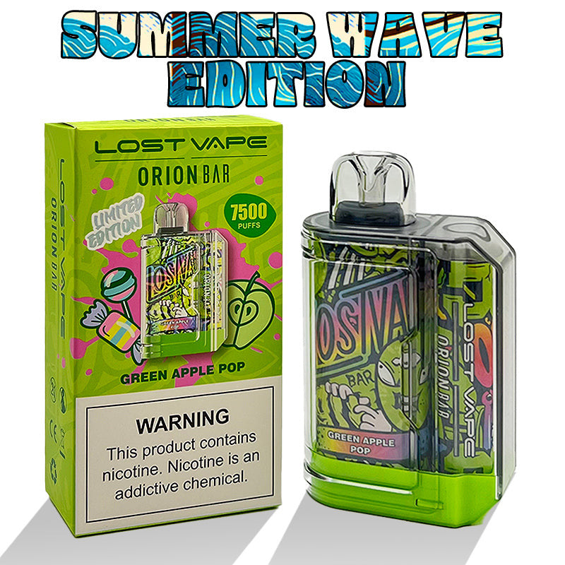 Orion Bar Disposable | 7500 Puff | 18mL | 50mg | MOQ 10 | Green Apple Pop with packaging