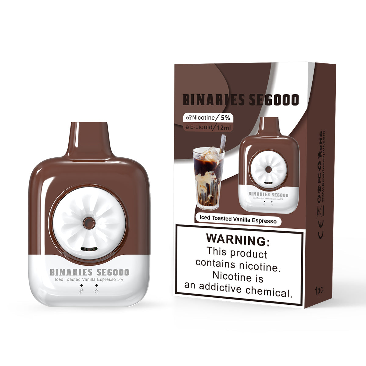 HorizonTech Binaries Cabin Disposable SE | 6000 Puffs | 12mL | 50mg | MOQ 10 | Iced Toasted Vanilla Expresso with Packaging