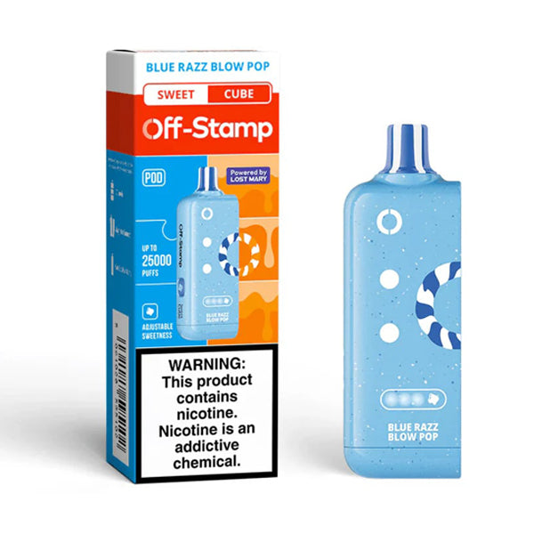 Off Stamp X Cube Disposable POD | 25000 Puff | 18mL | 50mg | MOQ 5 | Blue Razz Blow Pop with packaging