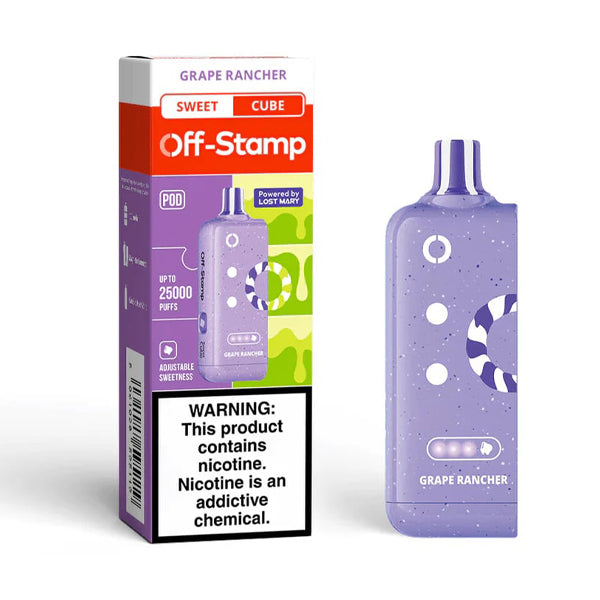 Off Stamp X Cube Disposable POD | 25000 Puff | 18mL | 50mg | MOQ 5 | Grape Rancher with packaging