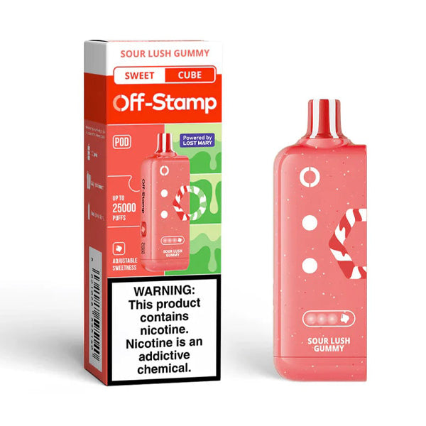 Off Stamp X Cube Disposable POD | 25000 Puff | 18mL | 50mg | MOQ 5 | Sour Lush Gummy with packaging