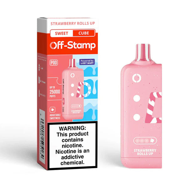 Off Stamp X Cube Disposable POD | 25000 Puff | 18mL | 50mg | MOQ 5 | Strawberry Rolls Up with packaging