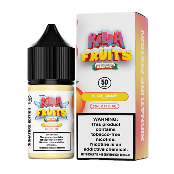 Killa Fruits Signature TFN Series E-Liquid 100mL (Freebase) | Peach Gummy on Ice with packaging