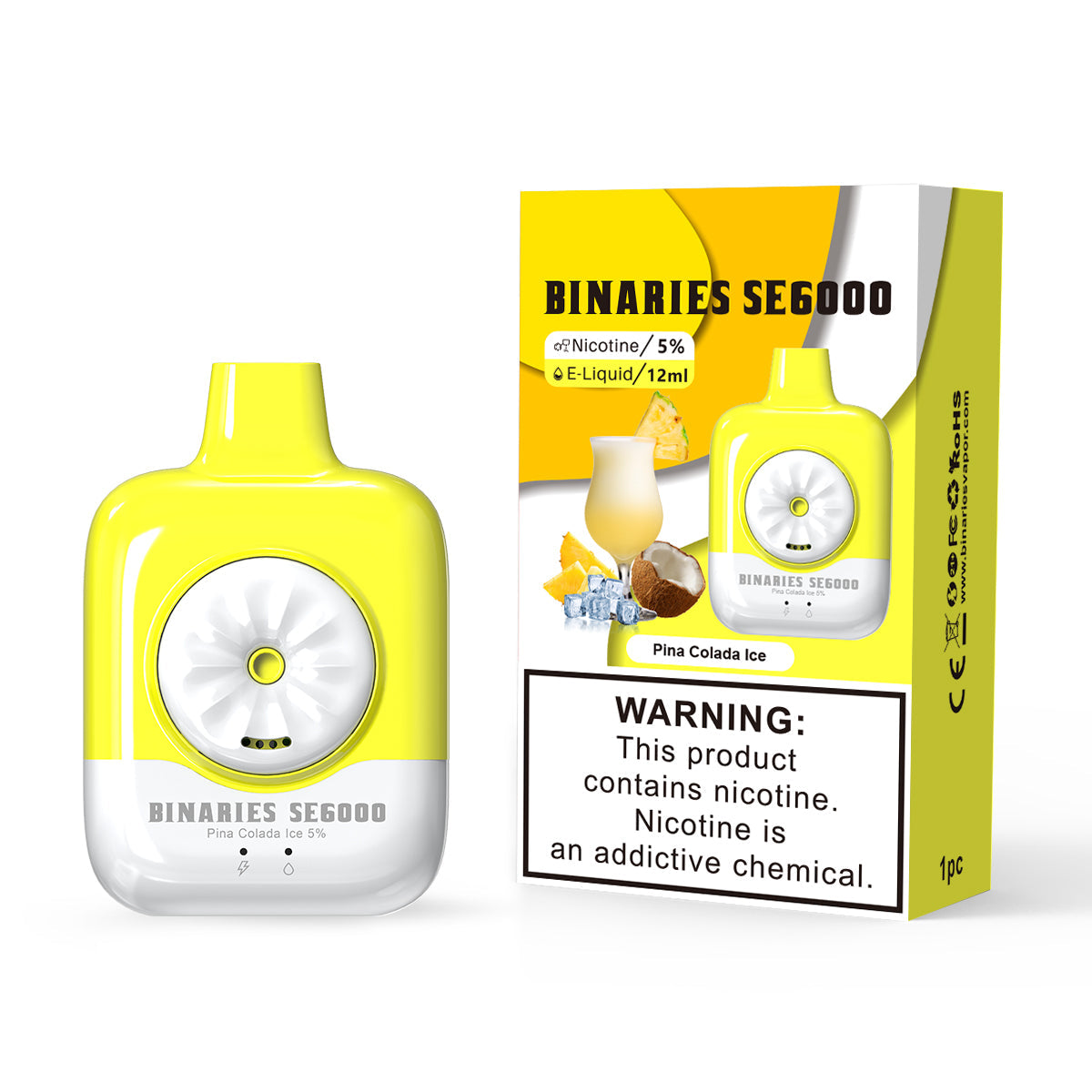 HorizonTech Binaries Cabin Disposable SE | 6000 Puffs | 12mL | 50mg | MOQ 10 | Pina Colada Ice with Packaging