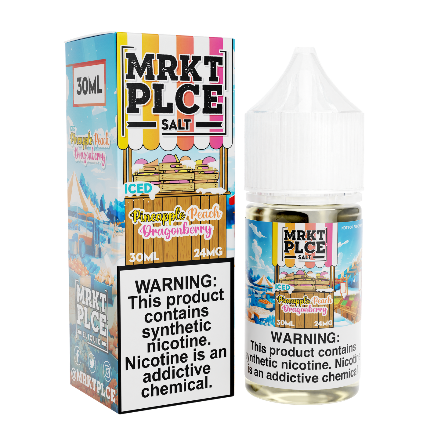 MRKT PLCE Salt Series E-Liquid 30mL (Salt Nic) | Iced Pineapple Peach Dragon Berry with packaging