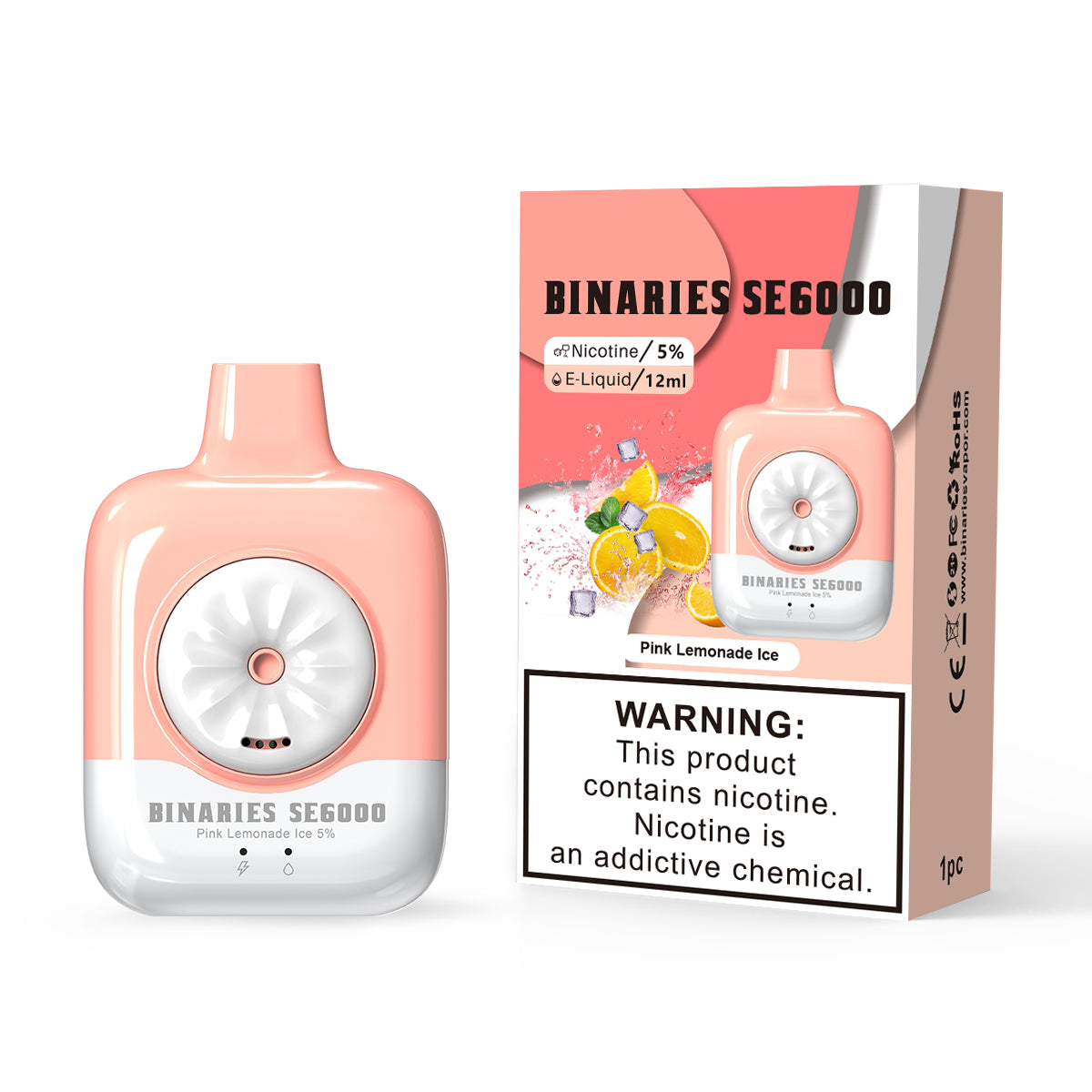 HorizonTech Binaries Cabin Disposable SE | 6000 Puffs | 12mL | 50mg | MOQ 10 | Pink Lemonade Ice with Packaging