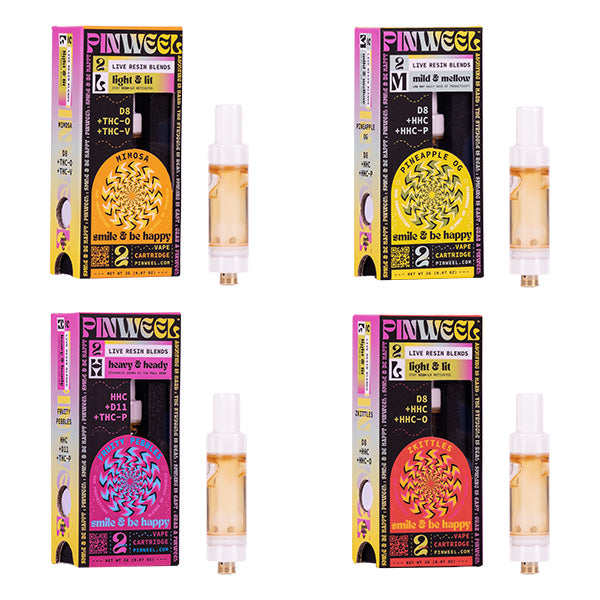 Pinweel Live Resin D11 Cartridges (2g) | Group Photo with Packaging