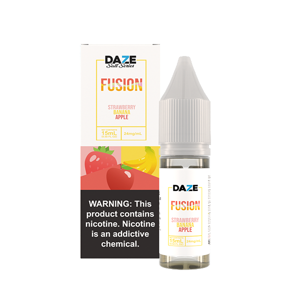7Daze Fusion Salt Series E-Liquid | 15mL | (Salt Nic) | 24mg | Strawberry Banana Apple with packaging
