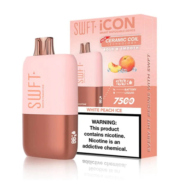 SWFT Icon Disposable | 7500 Puffs | 17mL | 50Mg | MOQ 10 | White Peach Ice with Packaging