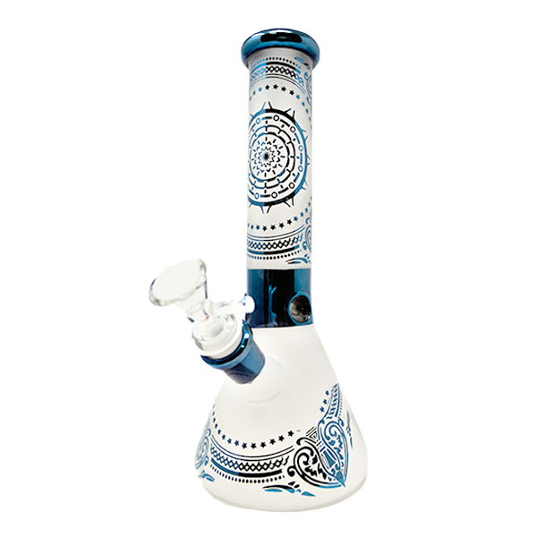 10 Inch Frosted Aurora Beaker With Glass On Glass Downstem | Blue