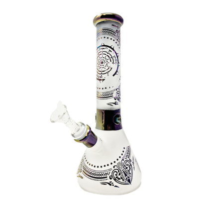 10 Inch Frosted Aurora Beaker With Glass On Glass Downstem Pink Aurora