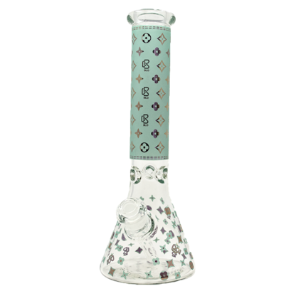 13 Inch BLO LV Beaker With Glass On Glass Downstem Mint Gold 