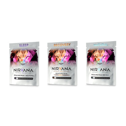 Nirvana CBD Softgel Capsules (50mg 2ct Packet) Group Photo