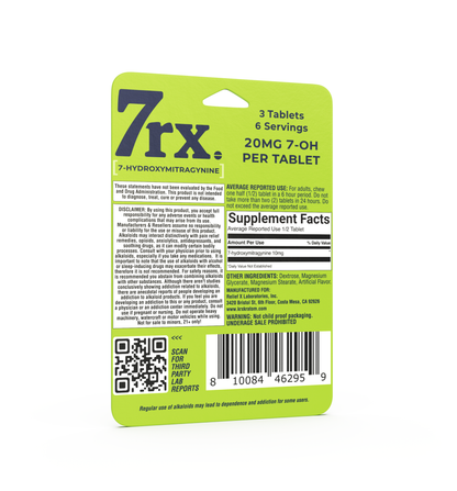 7RX Kratom Chewable Tablet 3ct Pack (20pc Display) - Green
