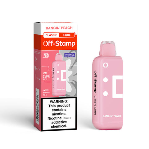 Off Stamp X Cube Disposable POD | 25000 Puff | 18mL | 50mg | MOQ 5 |  Bangin' Peach with packaging