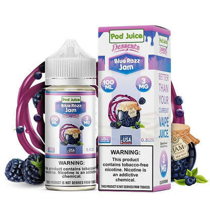 Pod Juice Series E-Liquid | 100mL | 3mg | (Freebase) | blue Razz with Packaging
