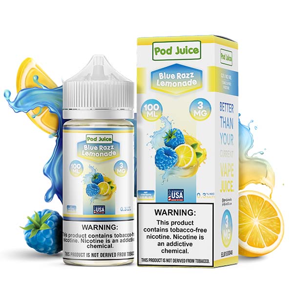 Pod Juice Series E-Liquid | 100mL | 3mg | (Freebase) | blue Razz Lemonade with Packaging