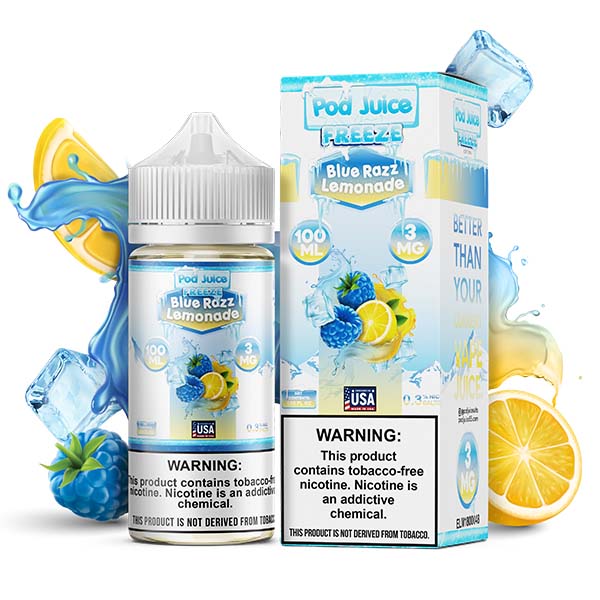 Pod Juice Series E-Liquid 100mL (Freebase) | Blue Razz Lemonade Freeze with Packaging