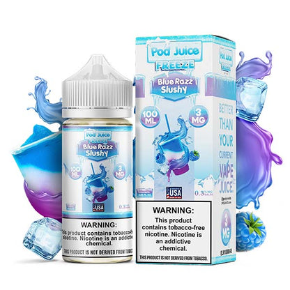 Pod Juice Series E-Liquid | 100mL | 3mg | (Freebase) | blue Razz Slushy Freeze with Packaging