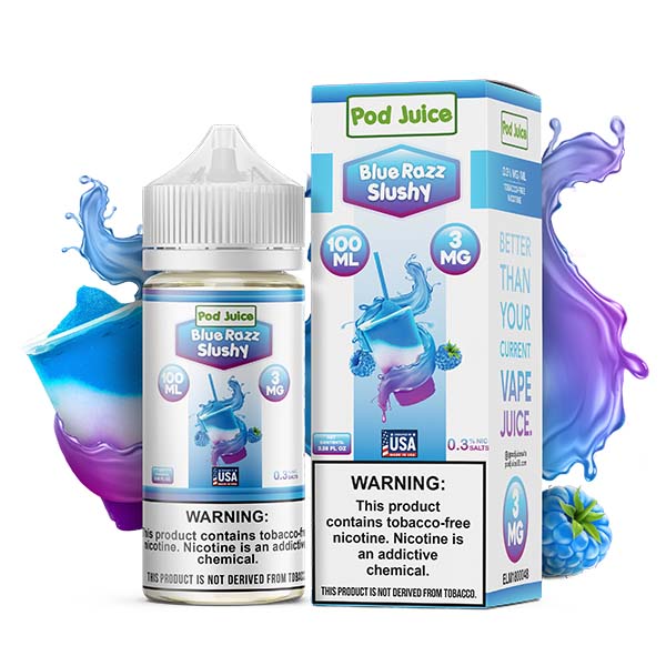 Pod Juice Series E-Liquid | 100mL | 3mg | (Freebase) | blue Razz Slushy with Packaging