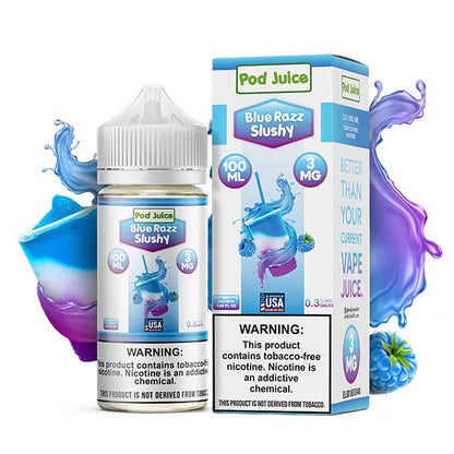 Pod Juice Series E-Liquid | 100mL | 3mg | (Freebase) | blue Razz Slushy with Packaging