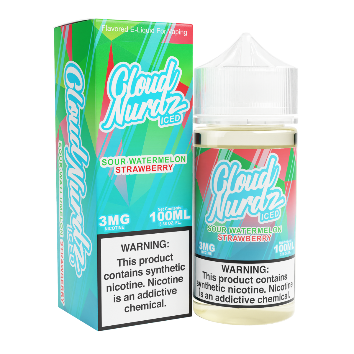 Cloud Nurdz Series E-Liquid 100mL (Freebase) | 3mg- Sour Watermelon Strawberry with packaging