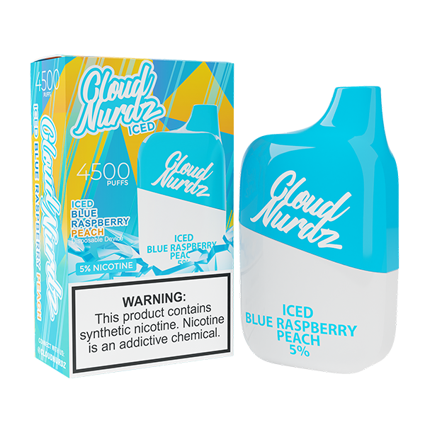 Cloud Nurdz Disposable 4500 Puffs 12mL 50mg | MOQ 10 Iced Blue Raspberry Peach with Packaging