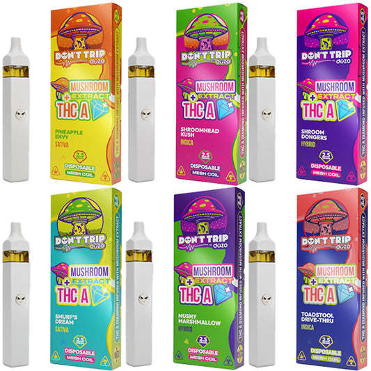 Dozo Don’t Trip Mushroom + THC-A Diamond Disposable (2.5g) | Group photo with Packaging