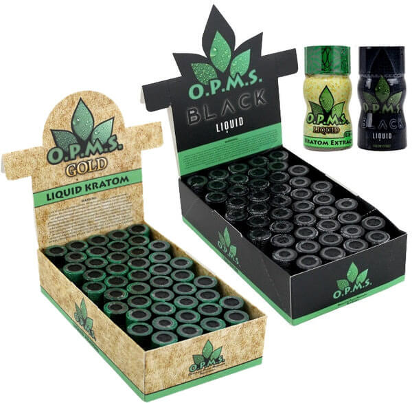 OPMS Kratom Liquid Shots (Black/Gold)(45pc Display) Group Photo