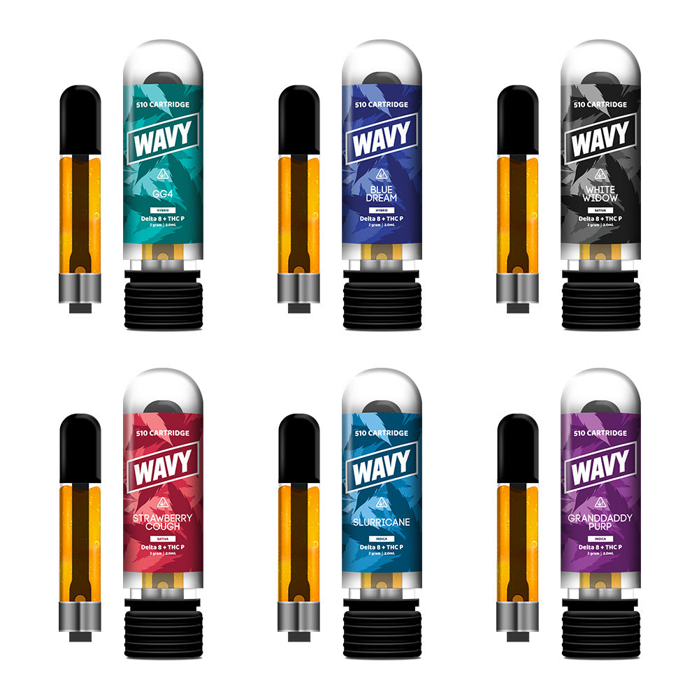 Wavy D8 + THCP Cartridges (2g) Group Photo with Packaging