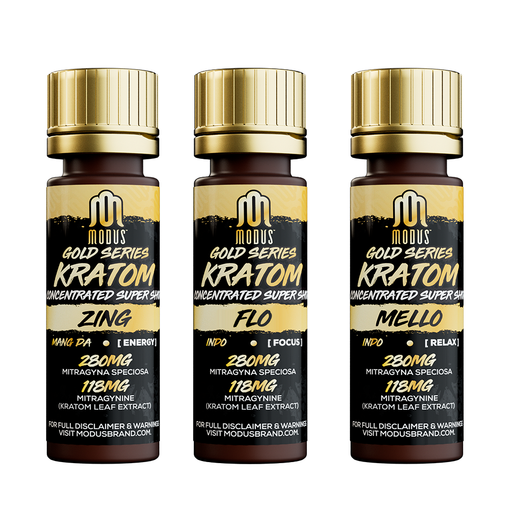 Modus Kratom Gold Series Super Shot 398mg Bottle (12pc Display) | Group Photo