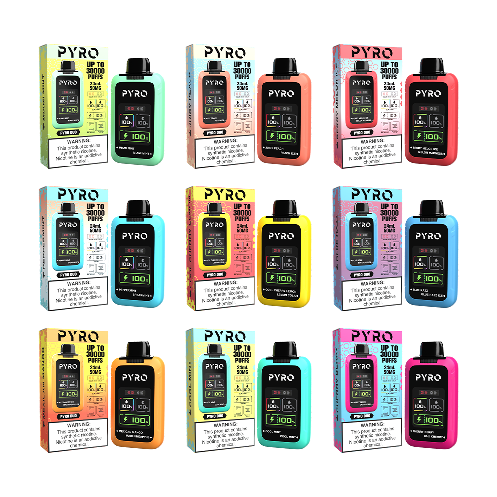 Pyro DUO Disposable 30000 Puffs 24mL 50mg | MOQ 5 - Group Photo with Packaging