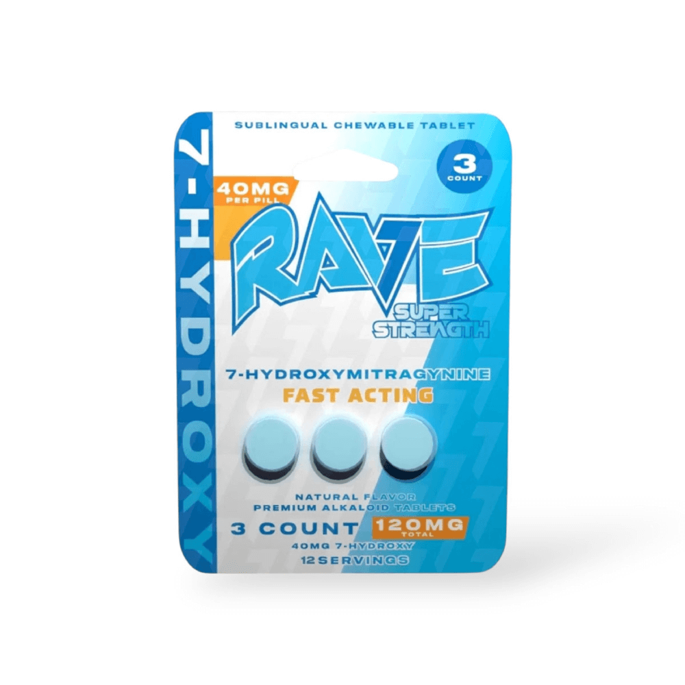 Rave Kratom 7 Hydroxy SS Tablets (120 mg 3 ct tablet) Fast Acting