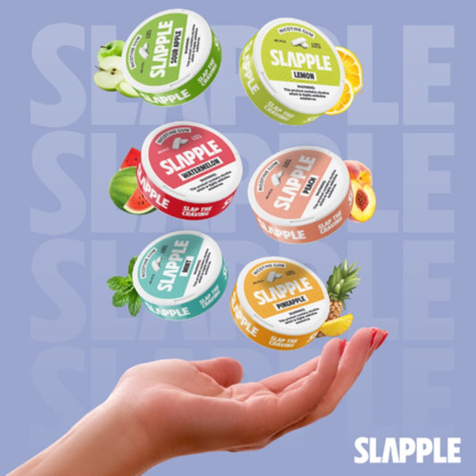Slapple | DSPLY 5pc | Nic Gum | 40ct Can | SAS | Group Photo