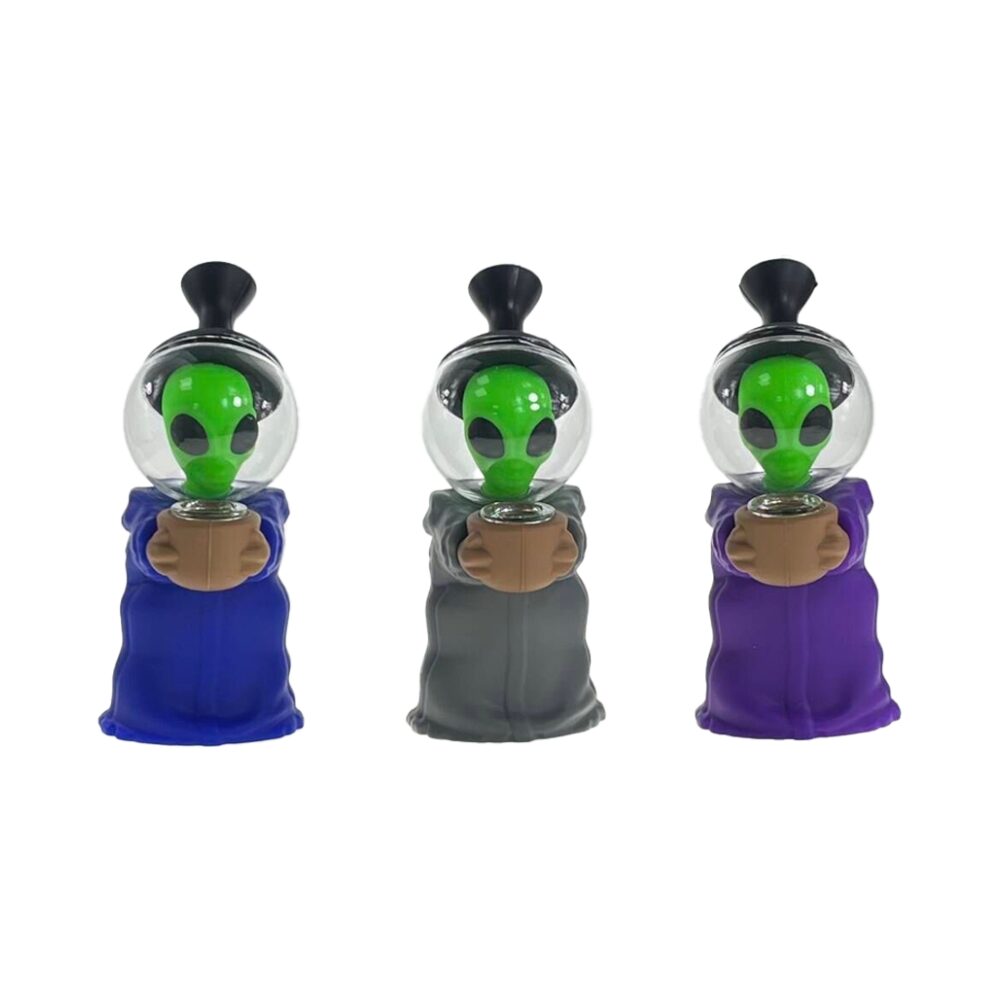 Non branded (Water Pipe) F42 6.7″ Alien Silicone Bubbler with Glass Helmet