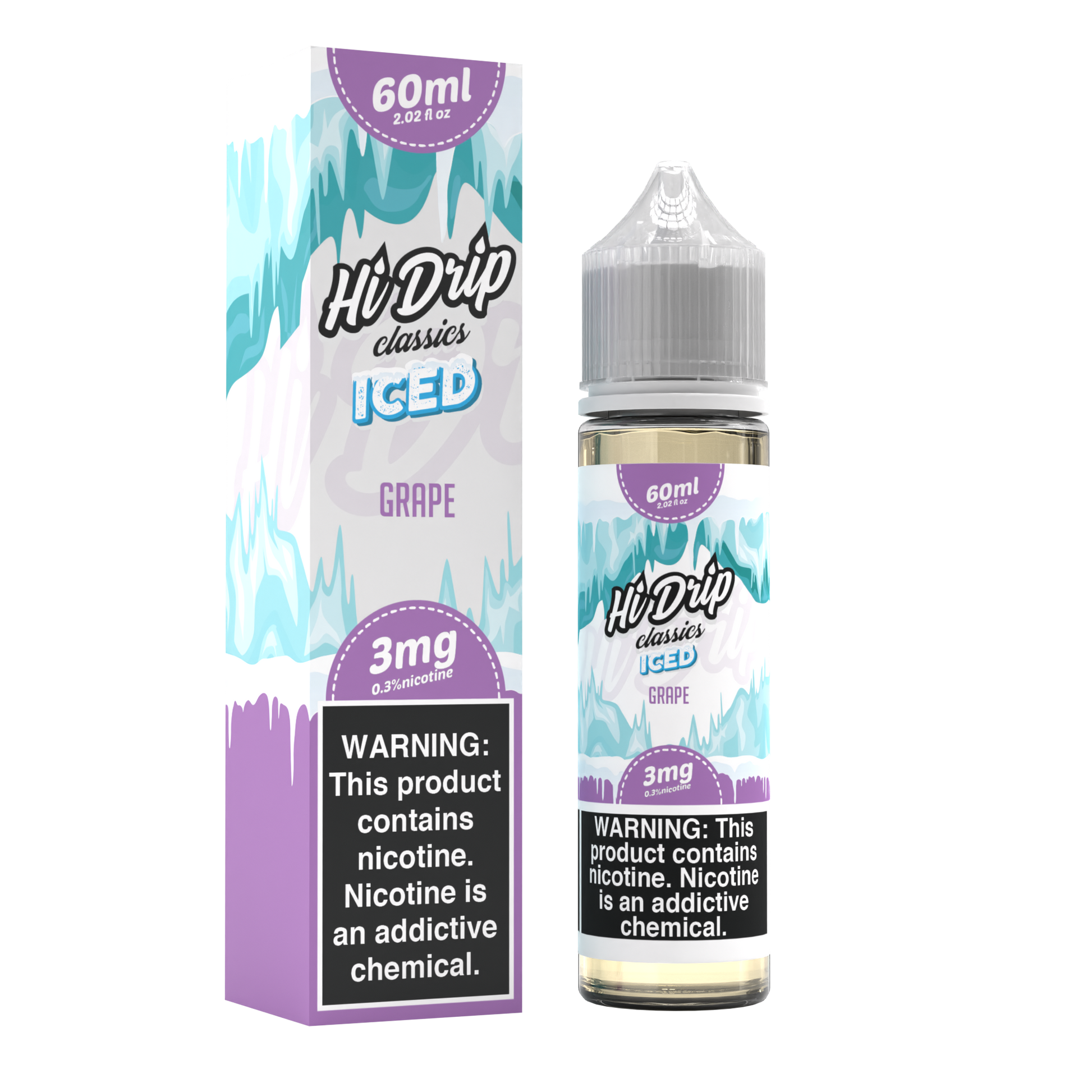 Hi-Drip Classics Series E-Liquid 60mL (Freebase) | Grape Iced with Packaging