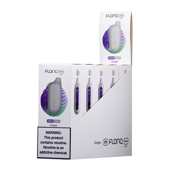 FLONQ Max Smart Disposable 10,000 Puffs 14mL 20MG | MOQ 5 Grape 5 Packs