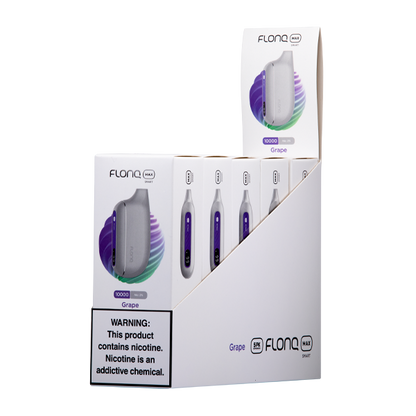 FLONQ Max Smart Disposable | 10000 Puffs | 14mL | 20mg | MOQ 5 | Grape 5 Packs with packaging