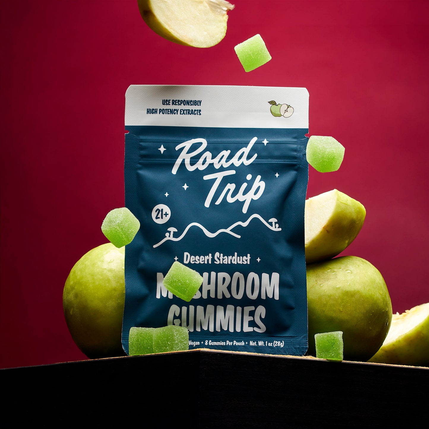 Road Trip Mushroom Gummies (28000mg 8ct Pouch) - Desert Stardust Mushroom Green Apple