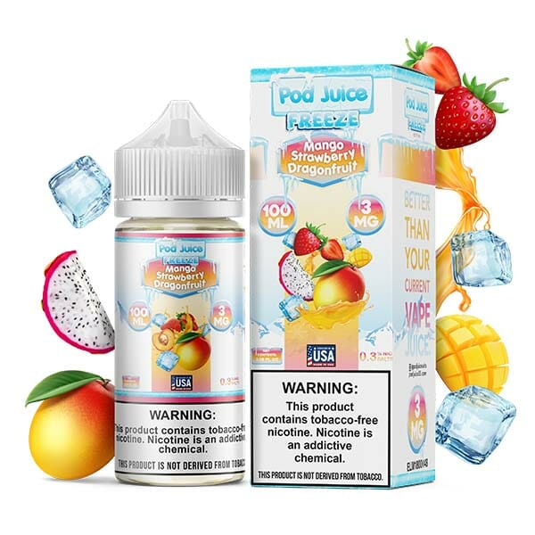 Pod Juice Series E-Liquid 100mL (Freebase) | Mango Strawberry Dragonfruit Freeze with Packaging