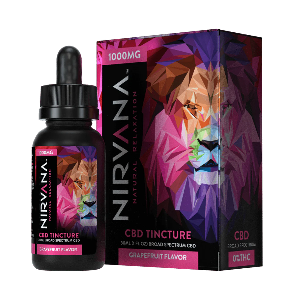 Nirvana Broad Spectrum CBD Tinctures (1000mg 30mL Tincture) | Grapefruit with Packaging