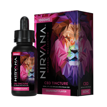 Nirvana Broad Spectrum CBD Tinctures (1000mg 30mL Tincture) | Grapefruit with Packaging