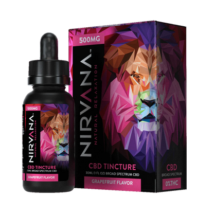 Nirvana Broad Spectrum CBD Tinctures 500mg 30mL (500mg 30mL Tincture) | Grapefruit with Packaging