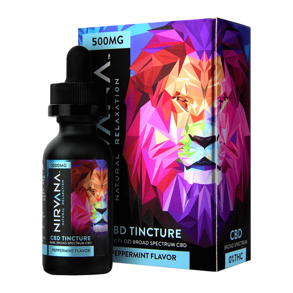 Nirvana Broad Spectrum CBD Tinctures 500mg 30mL (500mg 30mL Tincture) | Peppermint with Packaging