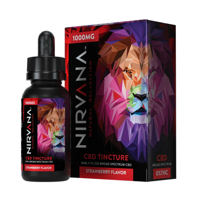 Nirvana Broad Spectrum CBD Tinctures (1000mg 30mL Tincture) | Strawberry with Packaging