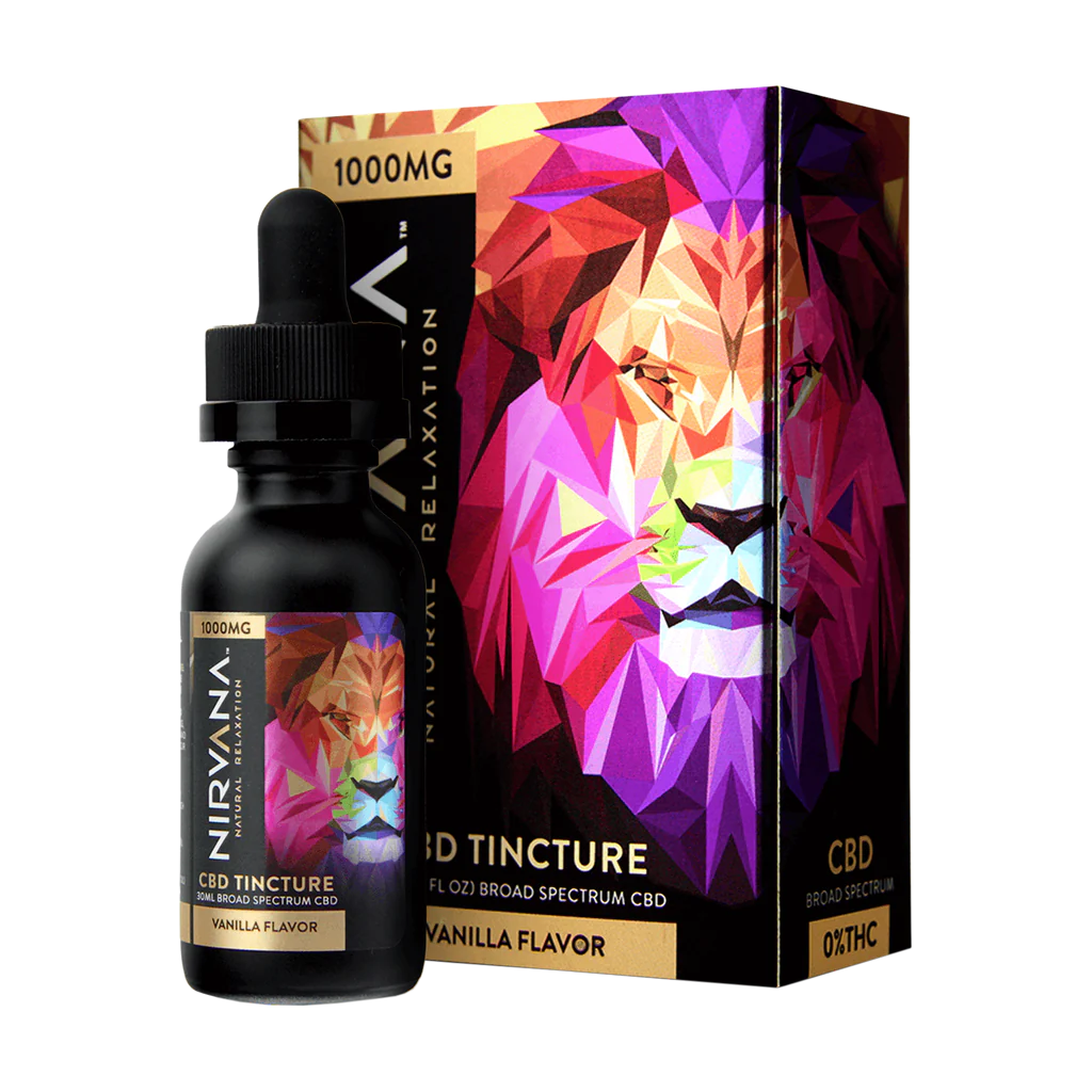 Nirvana Broad Spectrum CBD Tinctures (1000mg 30mL Tincture) | Vanilla with Packaging